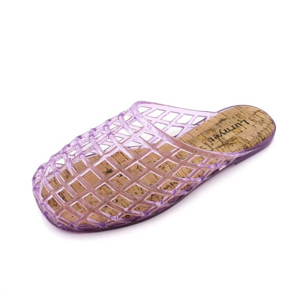 Lurnyet Womens Purple Jelly Comfort Cushion Slide Flat Sandal with Cork Footbed - Picture 1 of 7